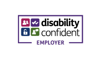 disability confident logo with icons of people, ticks, unlocked lock and people speaking