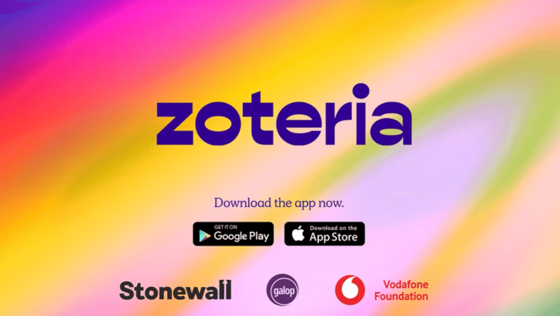 Zoteria logo with rainbow background