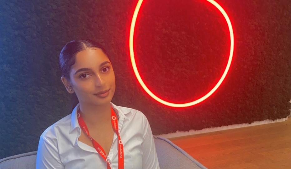 A woman smiling